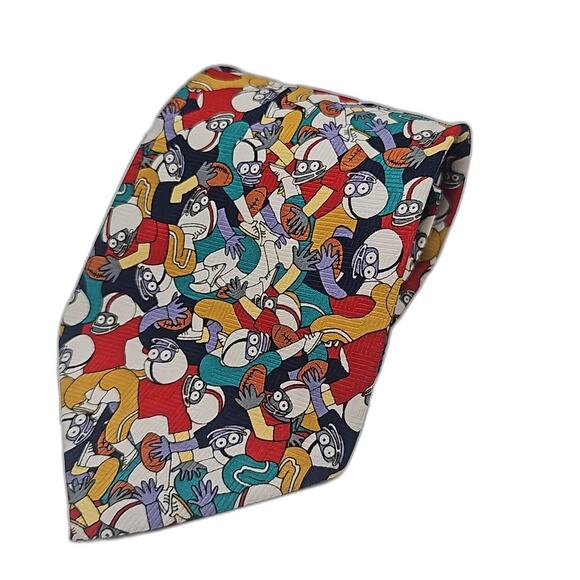 Vintage M Aesop Novelty Tie Football Players Cartoon Sports Fun 55.5" - Picture 2 of 6